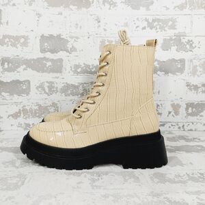 New Top Shop Kara Beige Lace-Up Chunky Platform Ankle Boots K946